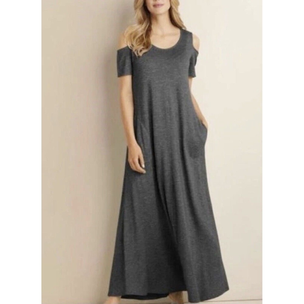 Soft Surroundings Size XL Electra Cold Shoulder Maxi Dress Womens Heather Grey